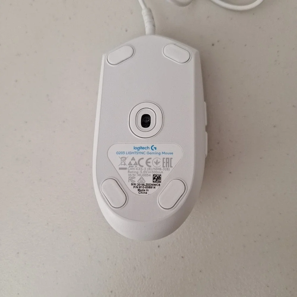 WHITE Logitech G203 Lightsync Wired Gaming Mouse Tested Works Great‎ Condition